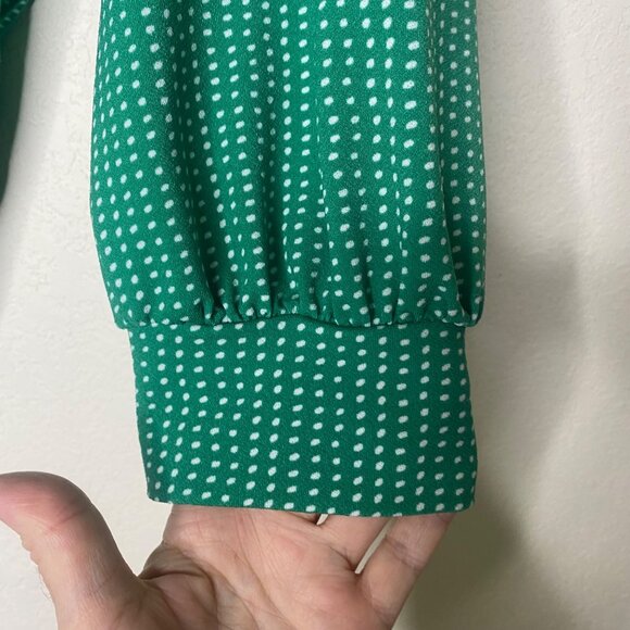 Adrianna Papell Blouse Womens XL Green Polka Dot 3/4 Sleeve Stretchy Comfortable - Picture 5 of 11